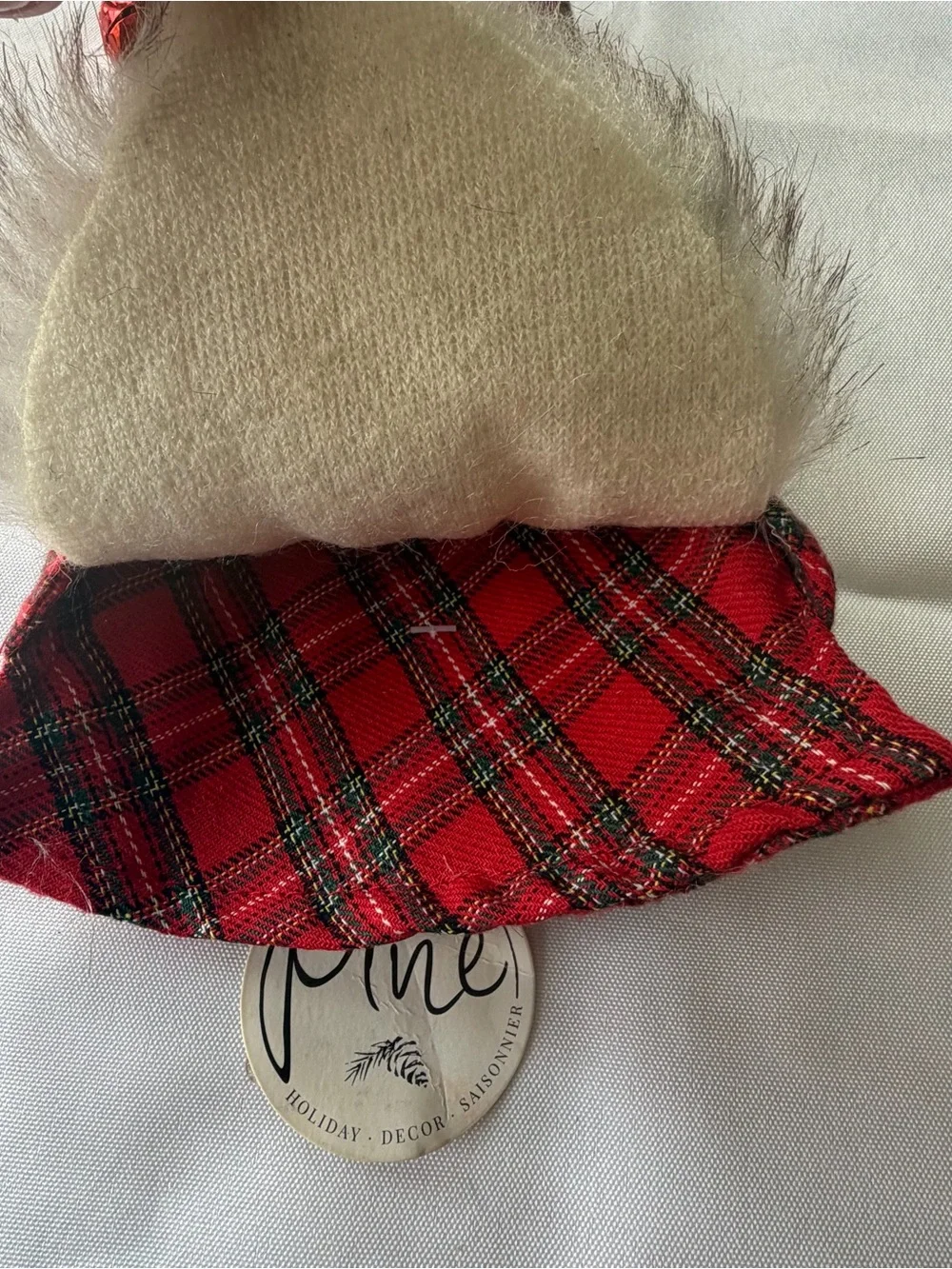 Red gray holiday gnome wine bottle‎ hat with faux fur beard